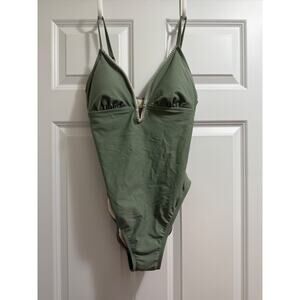 NWOT Kona Sol Women's Plunge One Piece Swimsuit Sage LARGE
